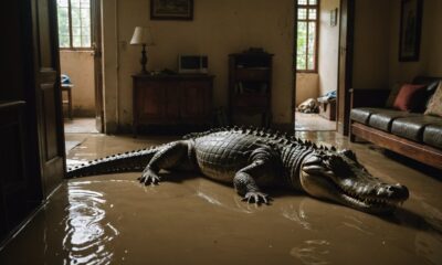 crocodile enters flooded home