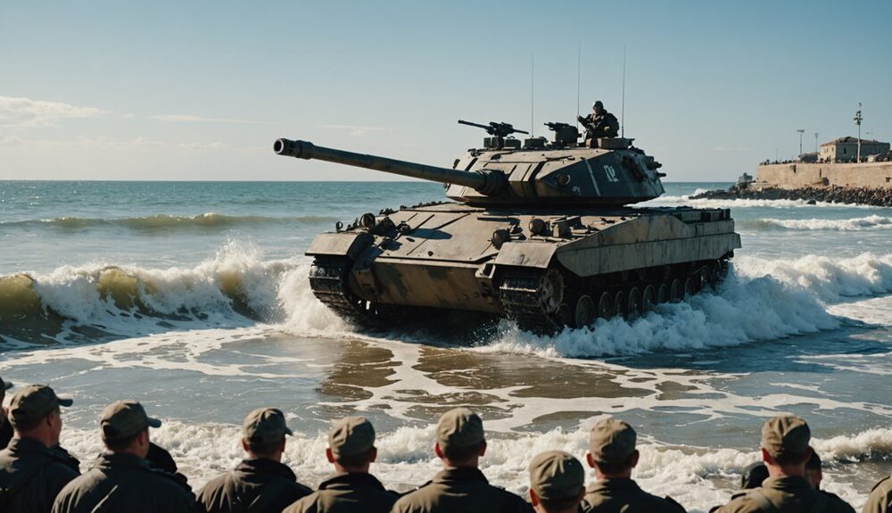 official drives amphibious tank