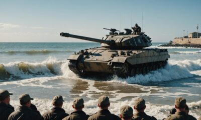 official drives amphibious tank