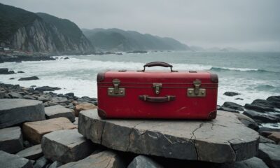 red suitcase crosses ocean