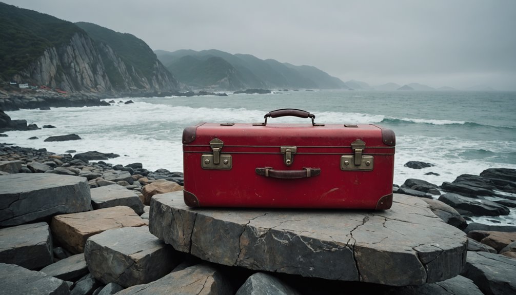 red suitcase crosses ocean