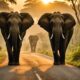 wild elephants cross road